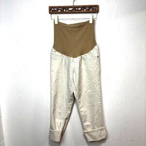 Motherhood Maternity Jeans Cropped Cuffed White Tan Stretch Pull On Casual Women